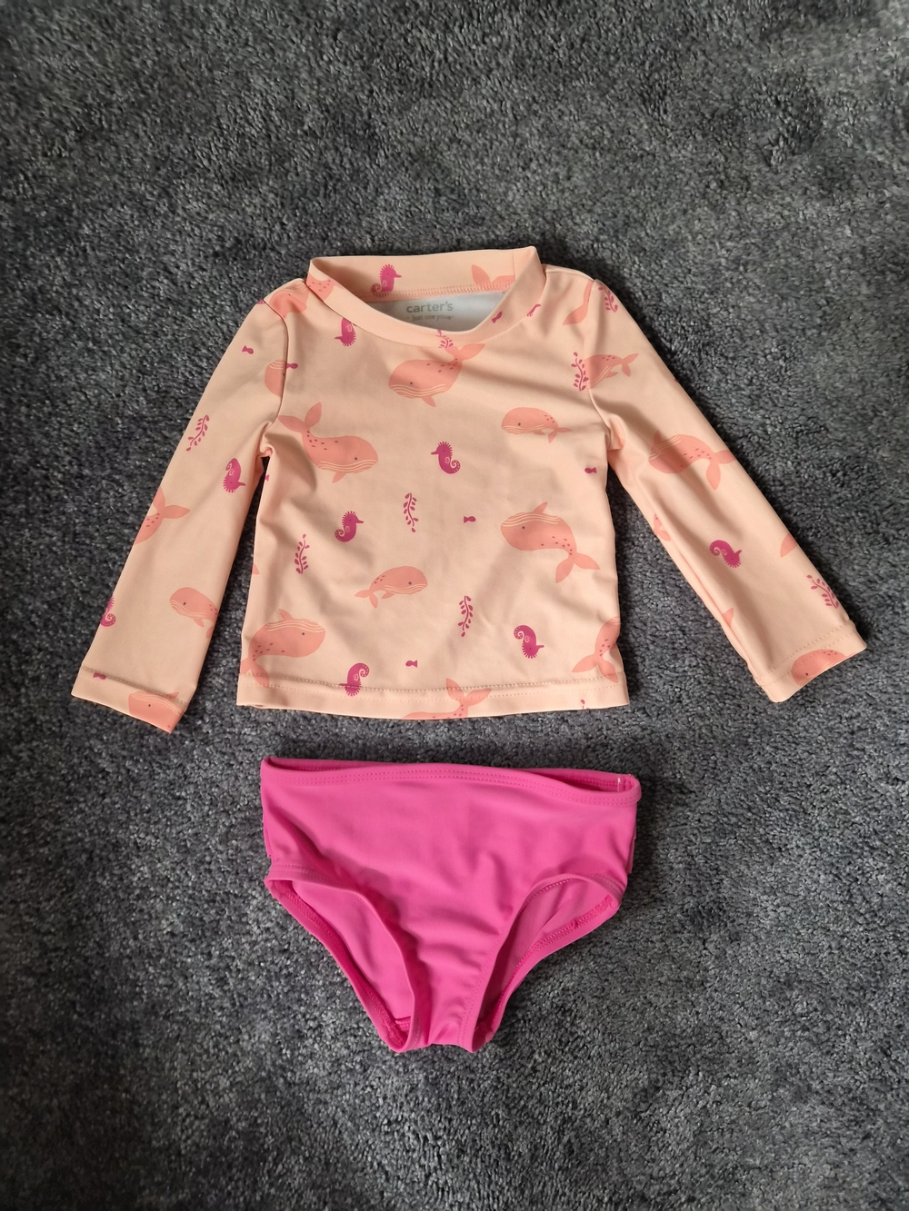 Carter's Baby Peach Whale Rash Guard Set with Hot Pink Bottoms